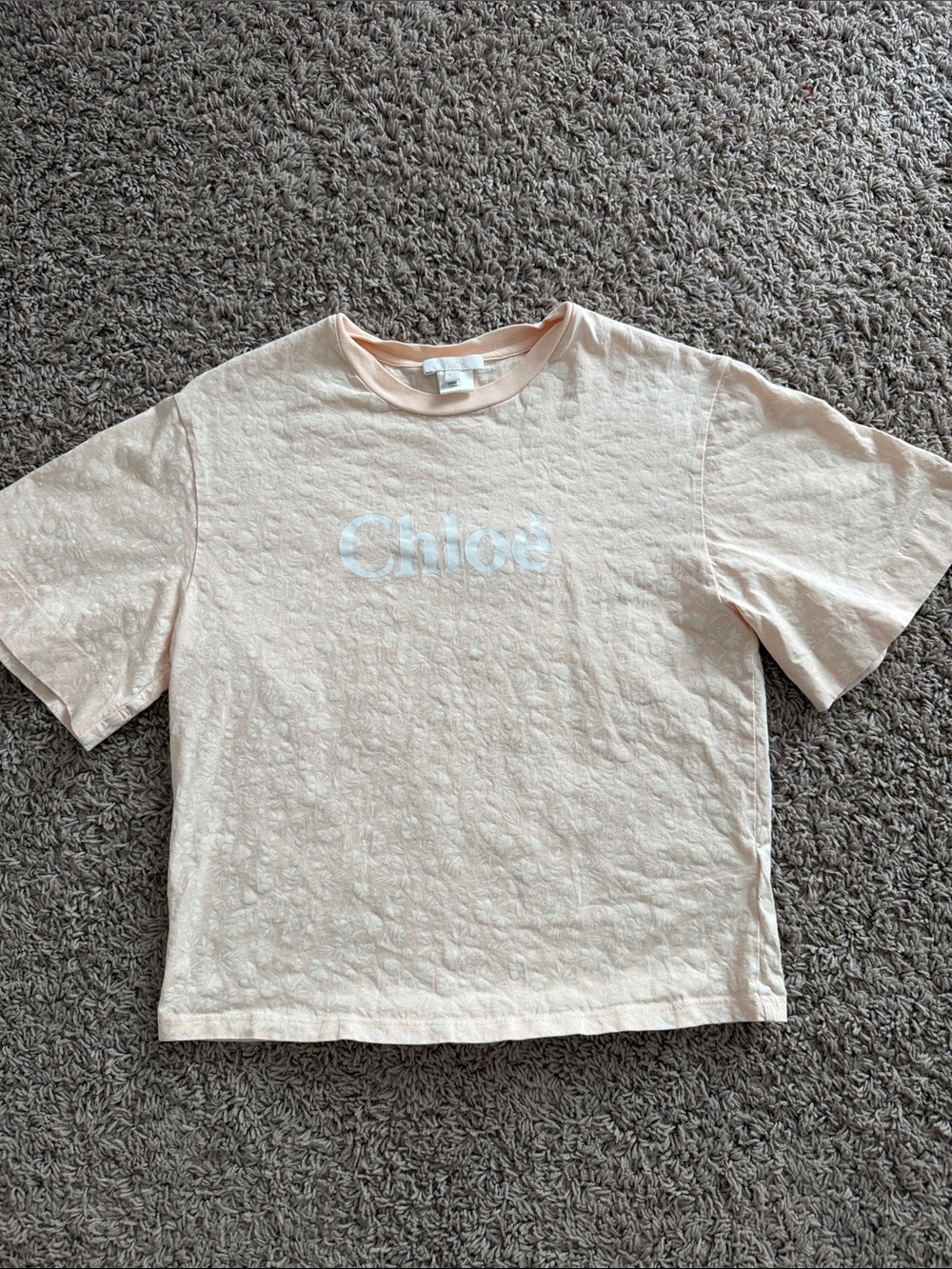 Chloe girls embossed printed log tee top peach cream 12